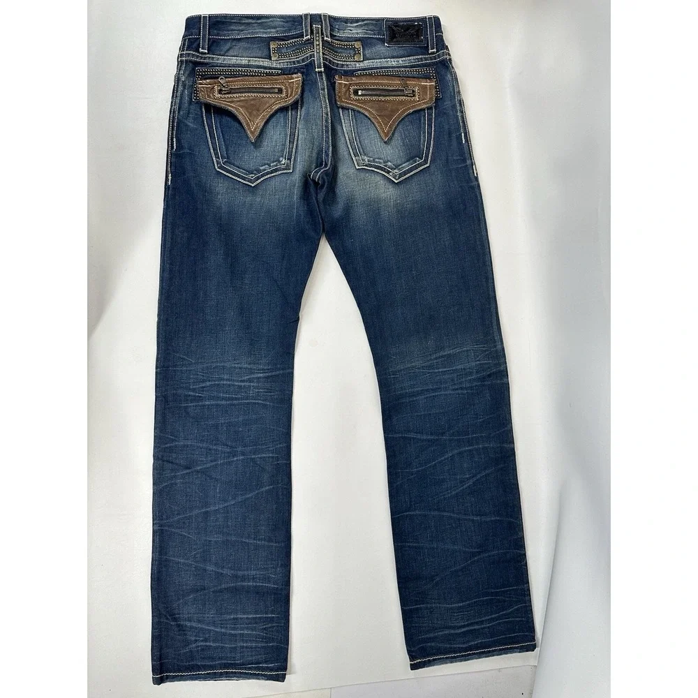 Robins Jeans Harley Leather Flap Studded Pocket Men's Size‎ 38x37